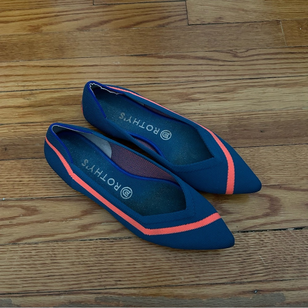 Rothy’s The Point Teal/Orange Stripe 8.5